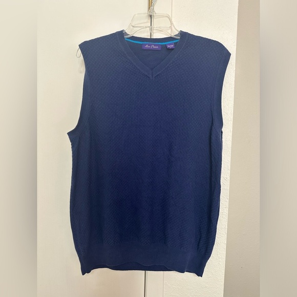 Alan flusser blue large vneck sweater vest 100% Cotton - Picture 1 of 7